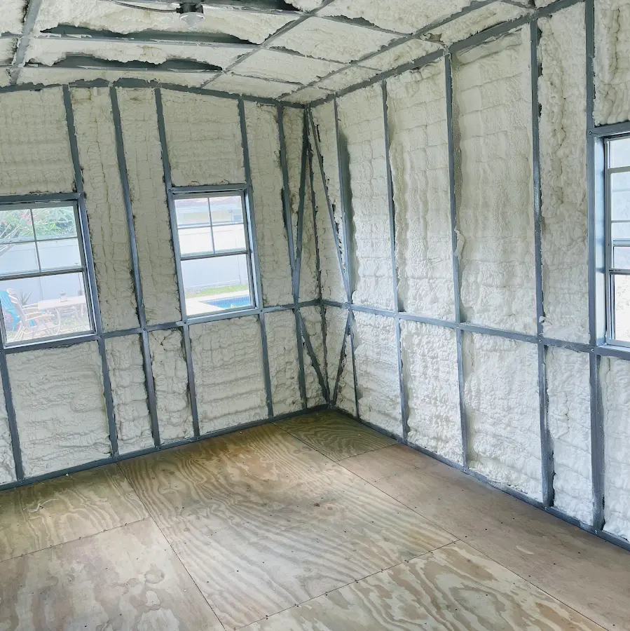 Closed-cell spray foam insulation applied to wall cavities in a residential project in Dickson City